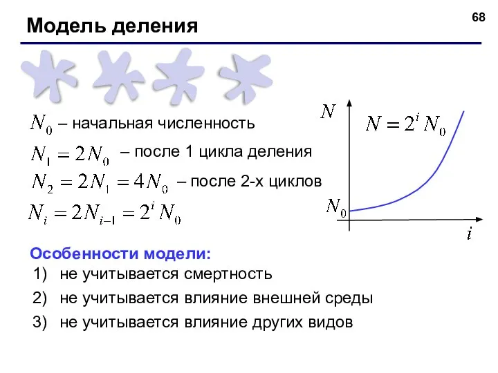 Модель деления – начальная численность – после 1 цикла деления –