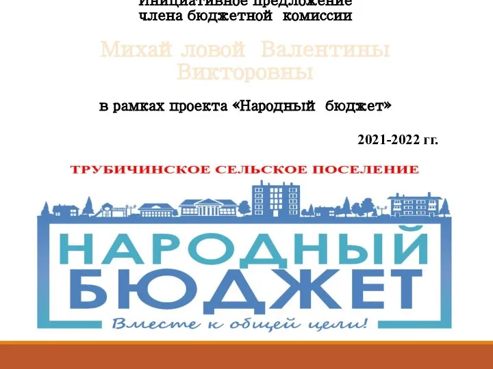 Инициативное предложение члена бюджетной комиссии Михайловой Валентины Викторовны в рамках проекта «Народный бюджет» 2021-2022 гг.