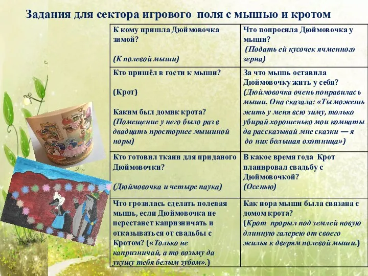 Задания для сектора игрового поля с мышью и кротом