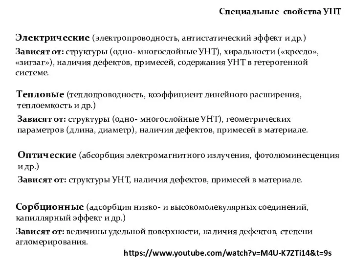 Электрические (электропроводность, антистатический эффект и др.) Зависят от: структуры (одно- многослойные