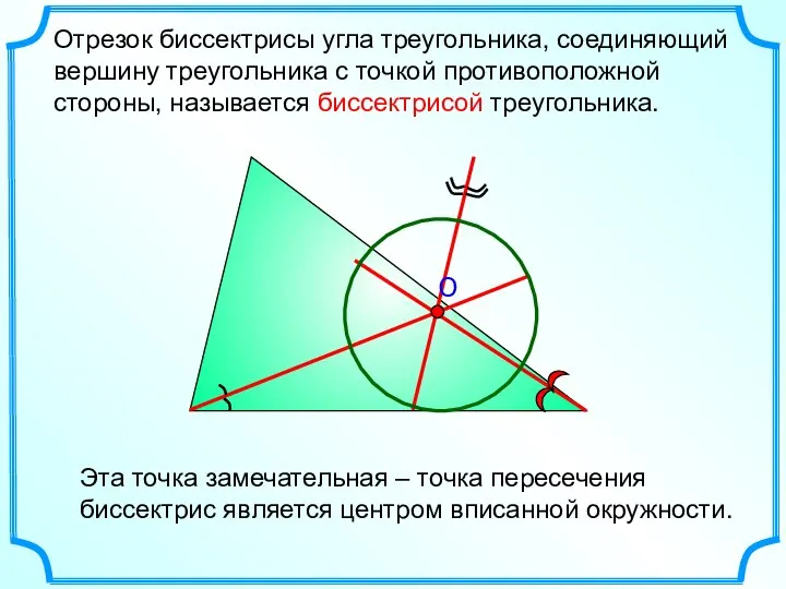 Отрезок биссектрисы угла треугольника, соединяющий вершину треугольника с точкой противоположной стороны,