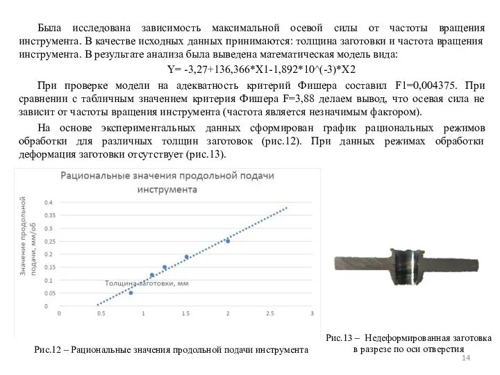 Была исследована зависимость максимальной осевой силы от частоты вращения инструмента. В