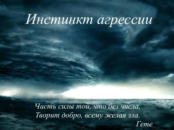 Часть силы той, что без числа, Творит добро, всему желая зла. Гете Инстинкт агрессии