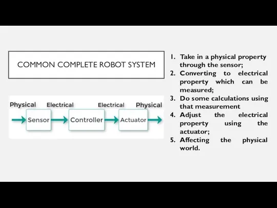 COMMON COMPLETE ROBOT SYSTEM Take in a physical property through the