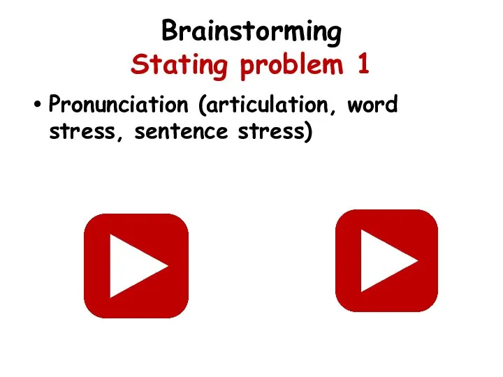 Brainstorming Stating problem 1 Pronunciation (articulation, word stress, sentence stress)