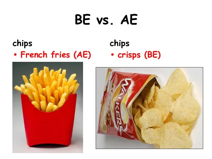 BE vs. AE chips French fries (AE) chips crisps (BE)