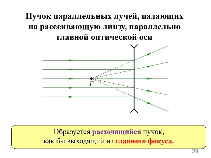 Пучок параллельных лучей, падающих на рассеивающую линзу, параллельно главной оптической оси