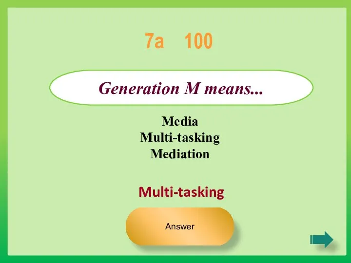 Multi-tasking Generation M means... 7a 100 Answer Media Multi-tasking Mediation