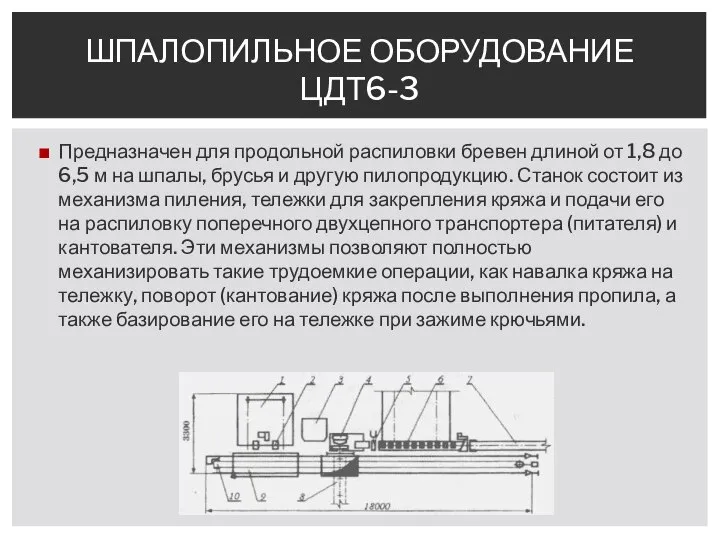 Предназначен для продольной распиловки бревен длиной от 1,8 до 6,5 м