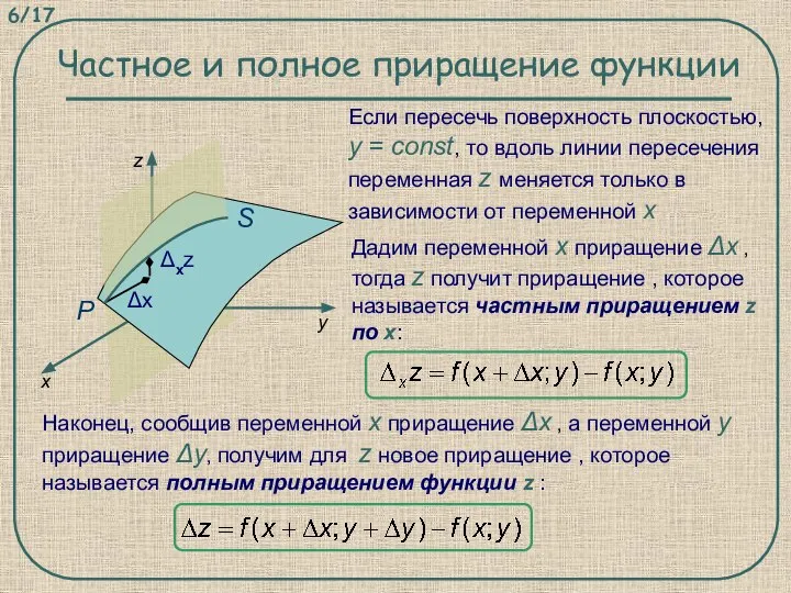 Частное и полное приращение функции Дадим переменной x приращение Δx ,