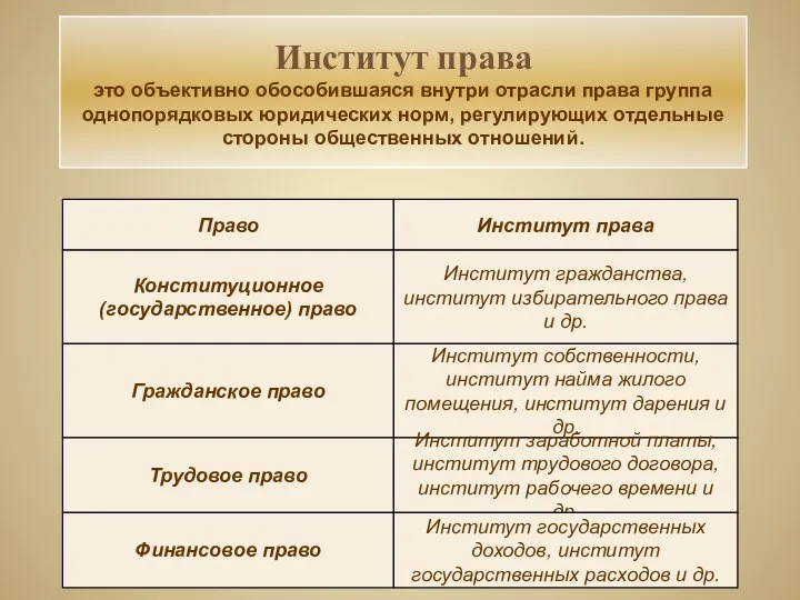 Право Институт права Конституционное (государственное) право Институт гражданства, институт избирательного права