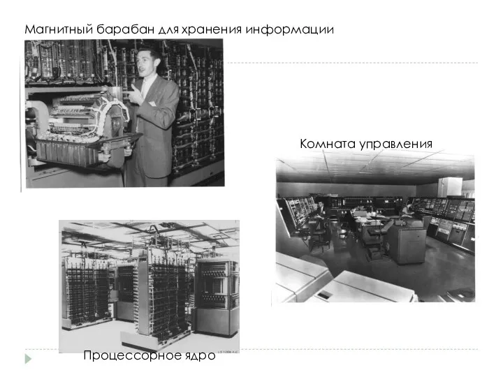 Магнитный барабан для хранения информации Комната управления Процессорное ядро