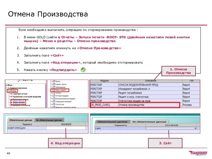 3. Сайт Отмена Производства Если необходимо выполнить операцию по сторнированию производства