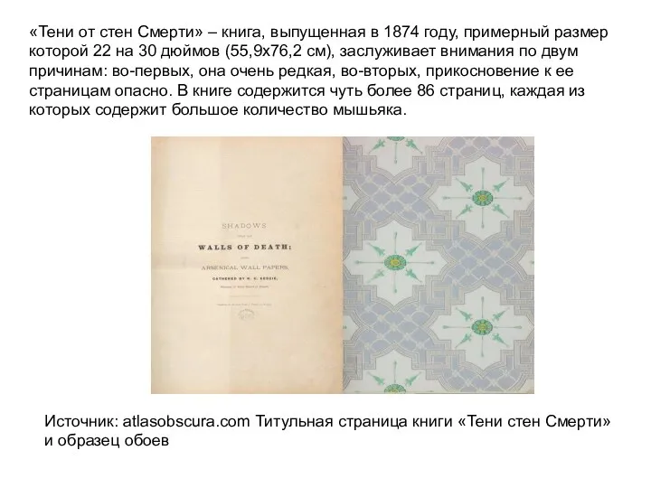 «Тени от стен Смерти» – книга, выпущенная в 1874 году, примерный