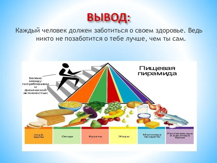 Каждый человек должен заботиться о своем здоровье. Ведь никто не позаботится