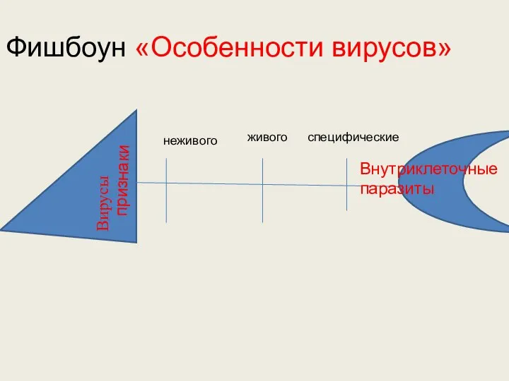 Фишбоун «Особенности вирусов» Вирусы Внутриклеточные паразиты неживого живого специфические признаки