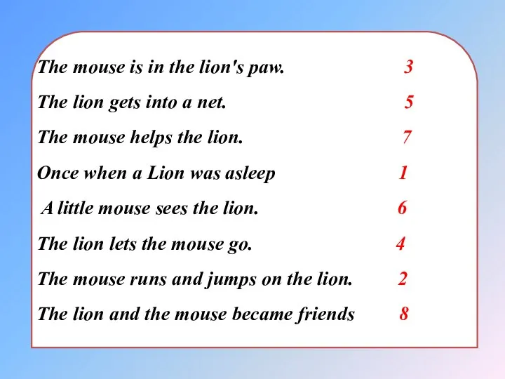 The mouse is in the lion's paw. 3 The lion gets