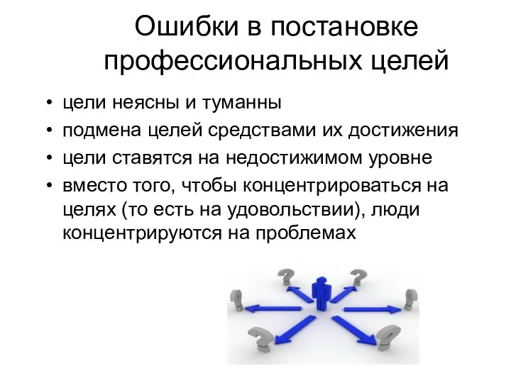 Ошибки в постановке профессиональных целей цели неясны и туманны подмена целей