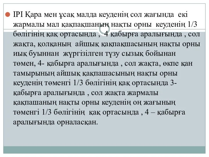 ІРІ Қара мен ұсақ малда кеуденің сол жағында екі жармалы мал