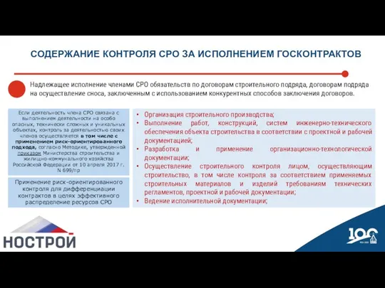 СОДЕРЖАНИЕ КОНТРОЛЯ СРО ЗА ИСПОЛНЕНИЕМ ГОСКОНТРАКТОВ Надлежащее исполнение членами СРО обязательств