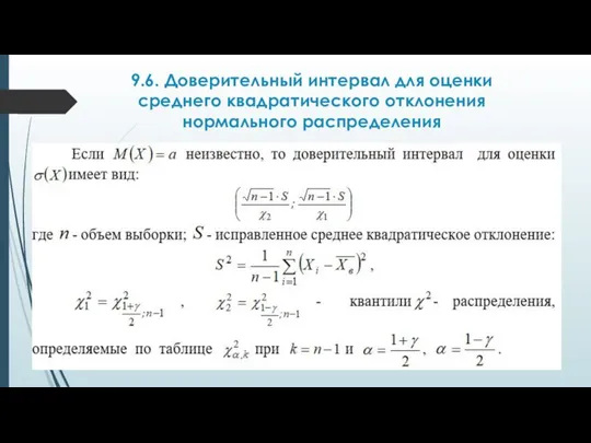 9.6. Доверительный интервал для оценки среднего квадратического отклонения нормального распределения