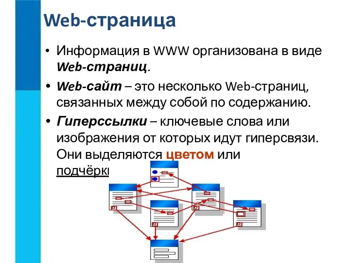 Информация в WWW организована в виде Web-страниц. Web-сайт – это несколько