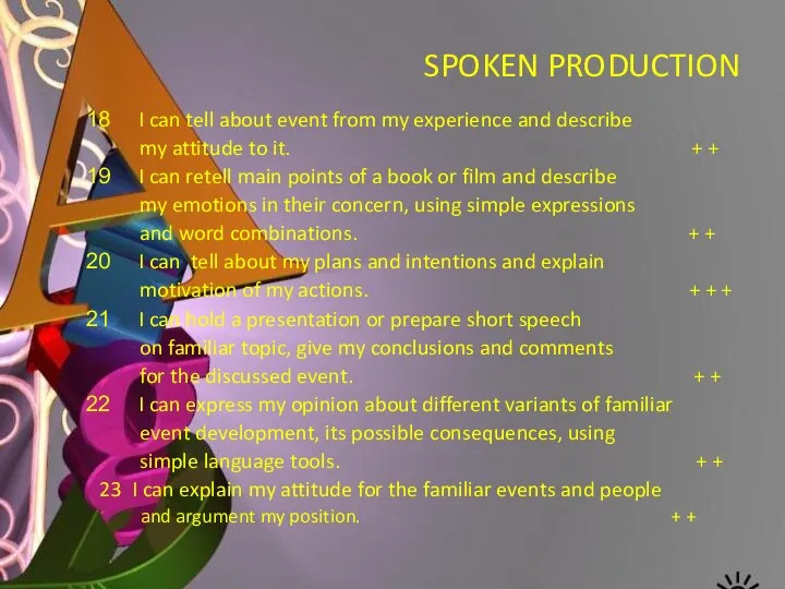 SPOKEN PRODUCTION I can tell about event from my experience and