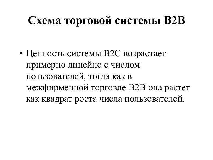 Схема торговой системы В2В Ценность системы В2С возрастает примерно линейно с