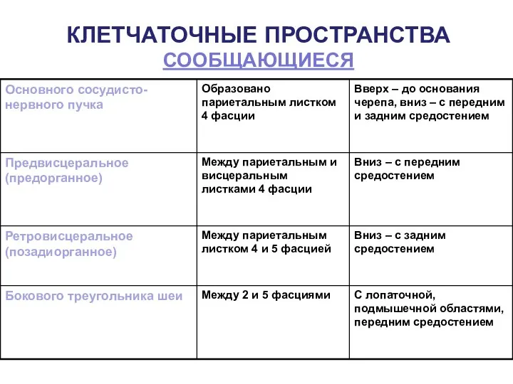 КЛЕТЧАТОЧНЫЕ ПРОСТРАНСТВА СООБЩАЮЩИЕСЯ