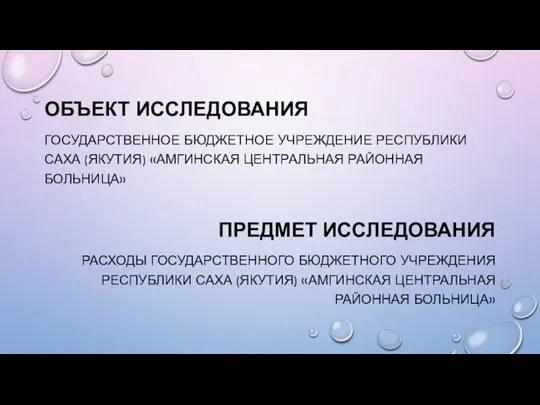 ОБЪЕКТ ИССЛЕДОВАНИЯ ГОСУДАРСТВЕННОЕ БЮДЖЕТНОЕ УЧРЕЖДЕНИЕ РЕСПУБЛИКИ САХА (ЯКУТИЯ) «АМГИНСКАЯ ЦЕНТРАЛЬНАЯ РАЙОННАЯ