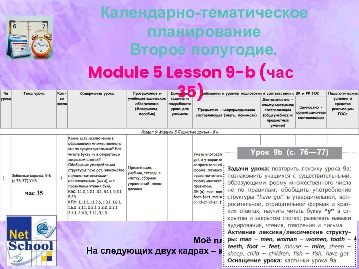 Календарно-тематическое планирование Второе полугодие. Module 5 Lesson 9-b (час 35) Моё