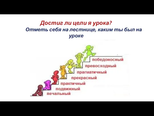 Достиг ли цели я урока? Отметь себя на лестнице, каким ты был на уроке