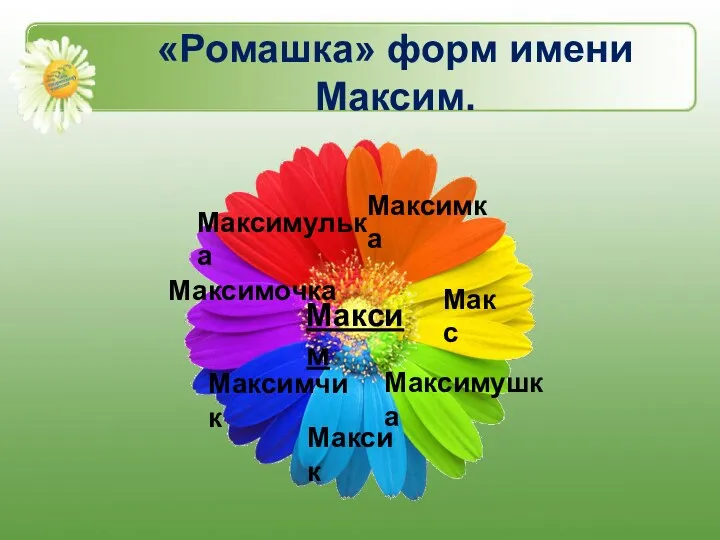 «Ромашка» форм имени Максим. Максим Максимка Максимулька Макс Максимушка Максик Максимчик Максимочка