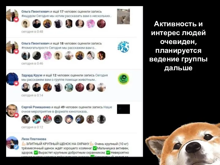 Активность и интерес людей очевиден, планируется ведение группы дальше