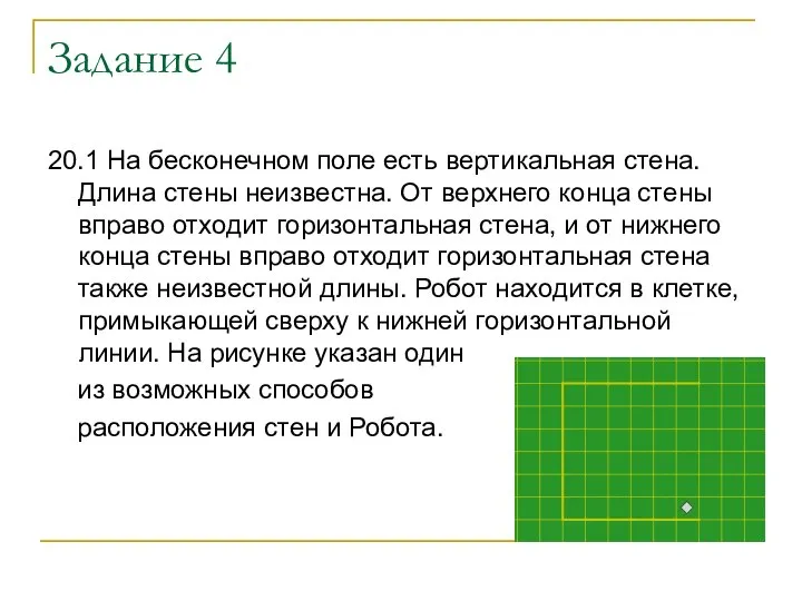 Задание 4 20.1 На бесконечном поле есть вертикальная стена. Длина стены