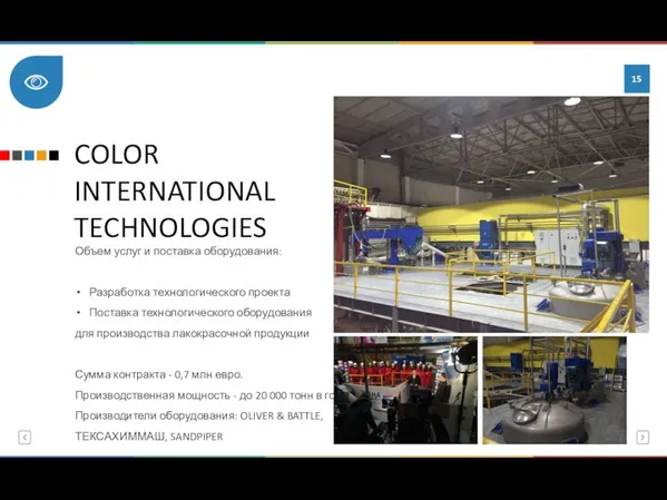 COLOR INTERNATIONAL TECHNOLOGIES Объем услуг и поставка оборудования: Разработка технологического проекта