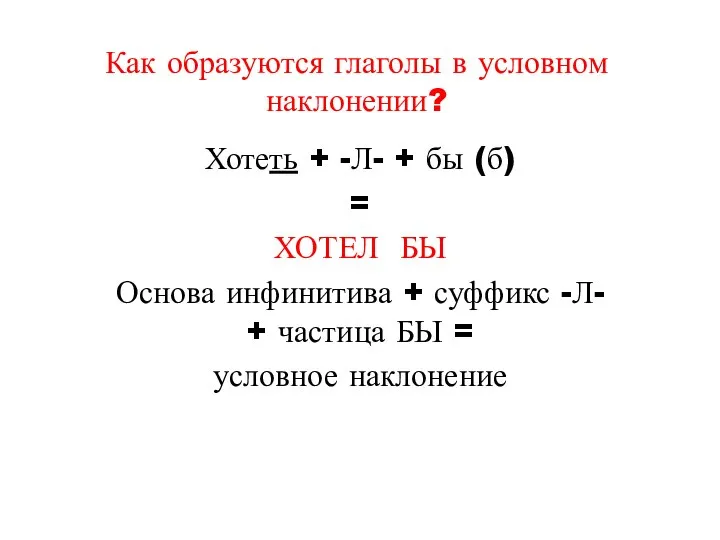 Как образуются глаголы в условном наклонении? Хотеть + -Л- + бы