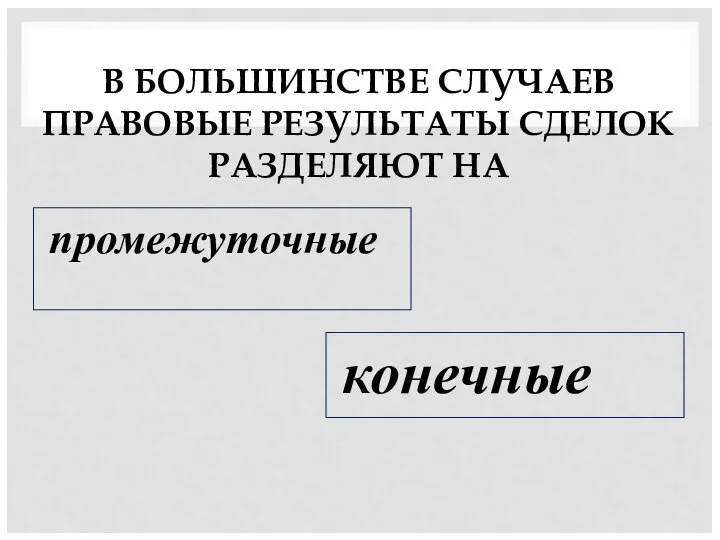 В БОЛЬШИНСТВЕ СЛУЧАЕВ ПРАВОВЫЕ РЕЗУЛЬТАТЫ СДЕЛОК РАЗДЕЛЯЮТ НА промежуточные конечные