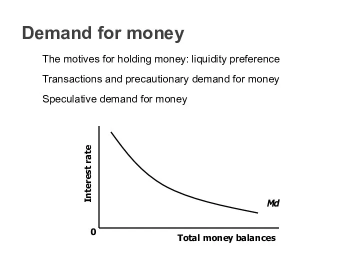 Demand for money The motives for holding money: liquidity preference Transactions