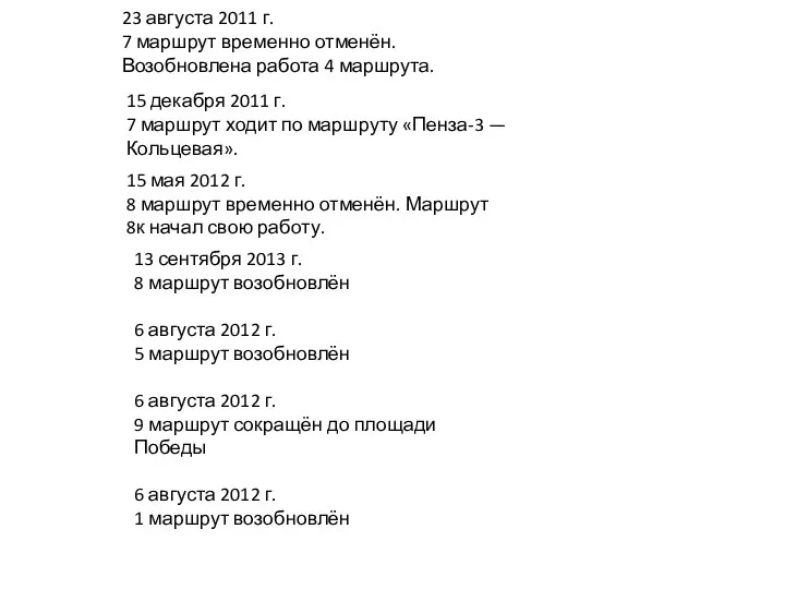 23 августа 2011 г. 7 маршрут временно отменён. Возобновлена работа 4