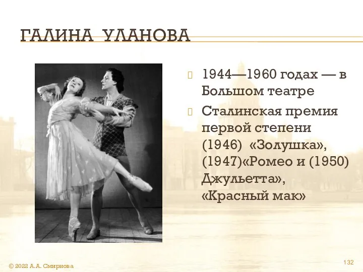 ГАЛИНА УЛАНОВА 1944—1960 годах — в Большом театре Сталинская премия первой