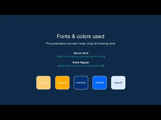 Fonts & colors used This presentation has been made using the