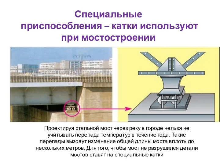 Специальные приспособления – катки используют при мостостроении Проектируя стальной мост через