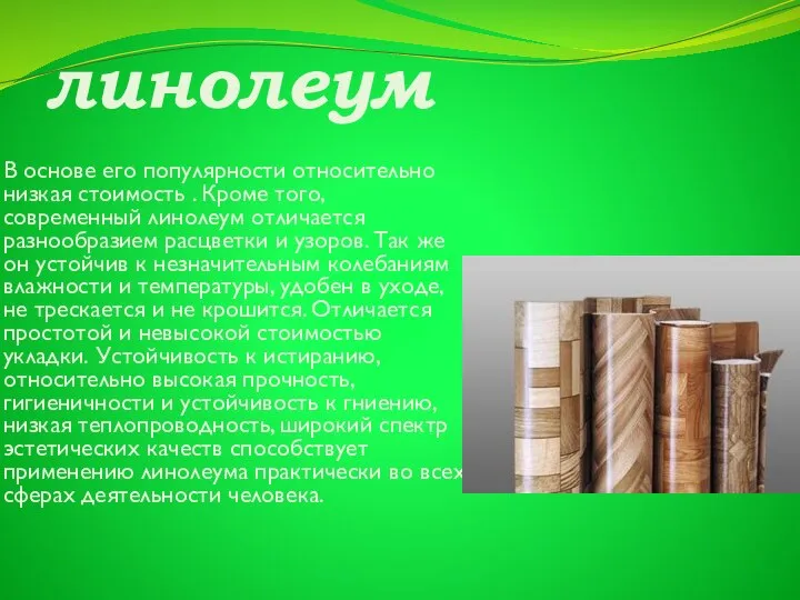 линолеум В основе его популярности относительно низкая стоимость . Кроме того,