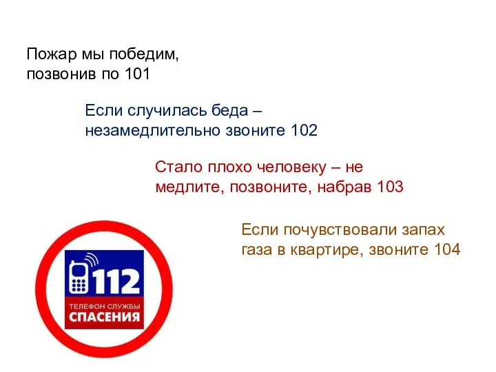 Пожар мы победим, позвонив по 101 Если случилась беда – незамедлительно