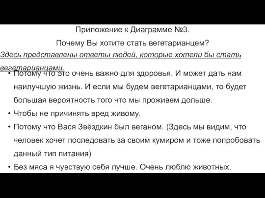 Приложение к Диаграмме №3. Почему Вы хотите стать вегетарианцем? Здесь представлены