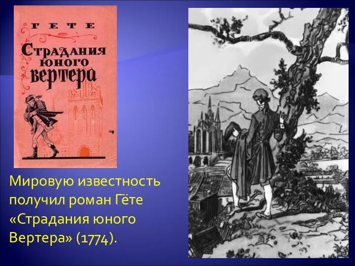 Мировую известность получил роман Гёте «Страдания юного Вертера» (1774).