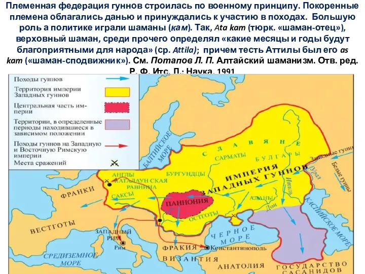 Племенная федерация гуннов строилась по военному принципу. Покоренные племена облагались данью