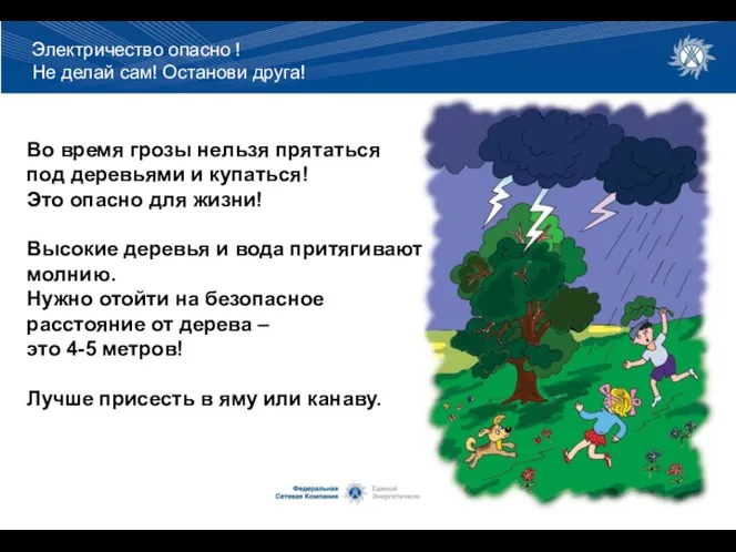 Во время грозы нельзя прятаться под деревьями и купаться! Это опасно