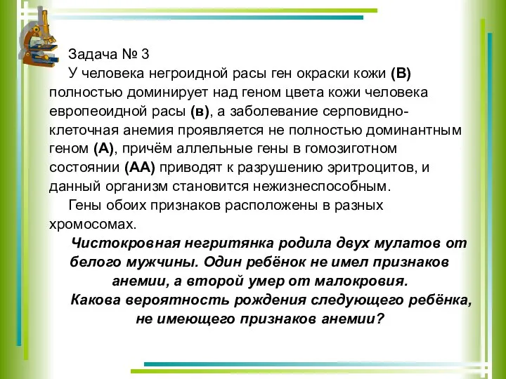 Задача № 3 У человека негроидной расы ген окраски кожи (В)